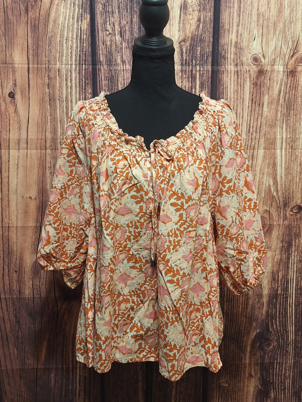 C&C California Orange & Pink Floral Peasant Top Size Small!